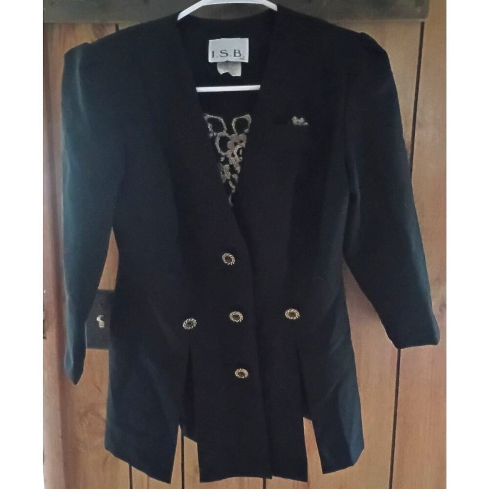 Vintage 90s Black Blazer Removable Scarf Pocket Square Structured Office Siren
